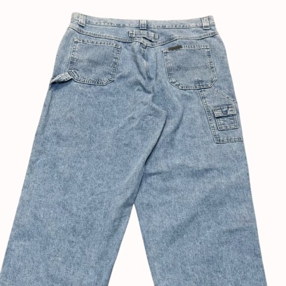 High Waisted Carpenter Jeans Size 14 Light Wash VTG 80s Riveted By Lee USA Made - Picture 5 of 15